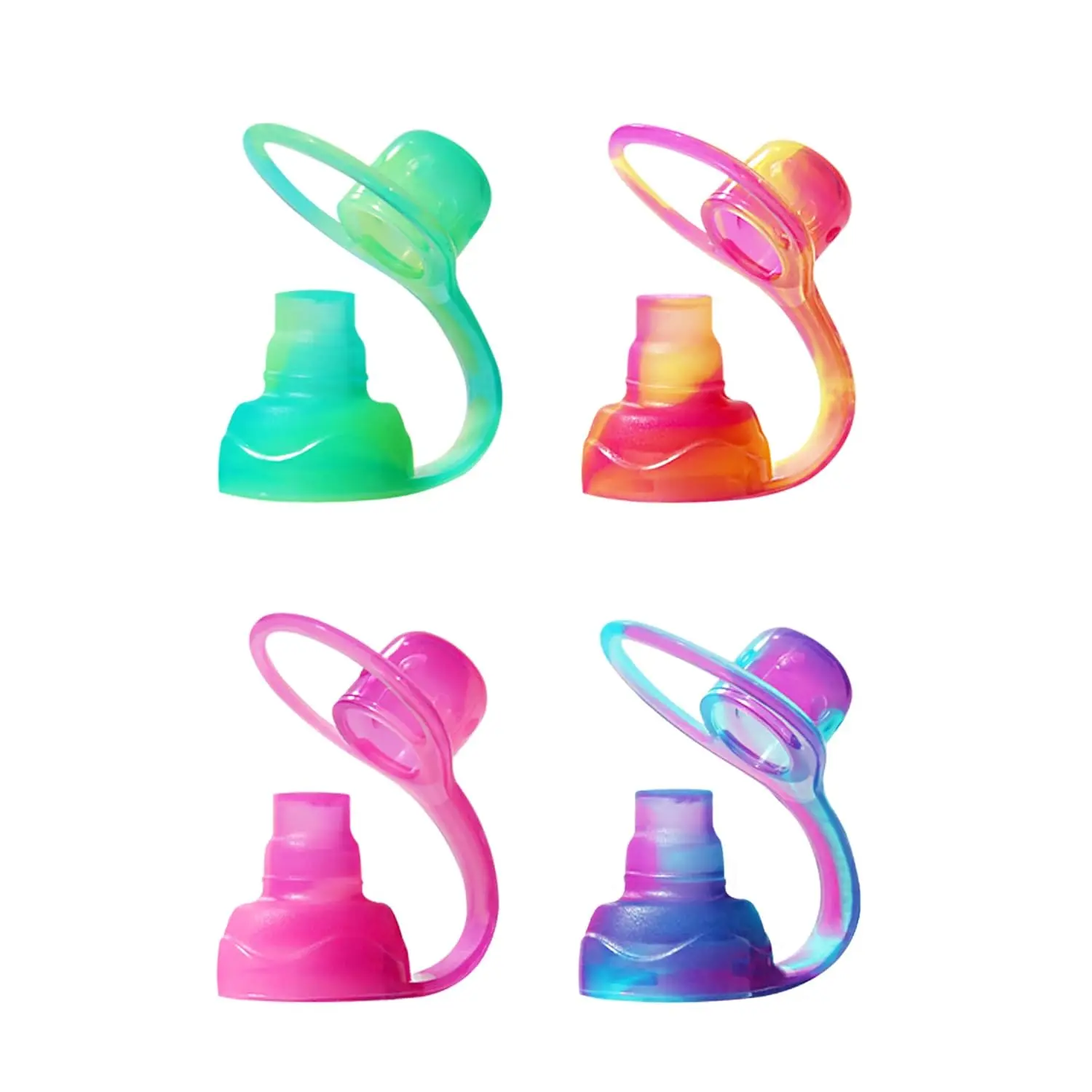 Food Pouch Top |   Baby Led Weaning |   No Spill Flow Control Valve, Protects Childs Mouth, 100% Silicone, BPA Free |   Swirl Colors, 4 CT