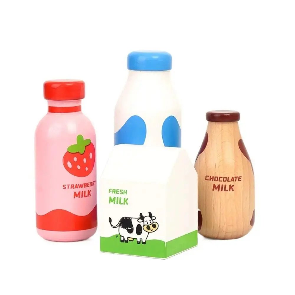 Pretend Play Drink Bottle Toy Strawberry Milk Imitation Game Kitchen Food Toys Simulation Educational Wooden Milk Drink Kids Toy