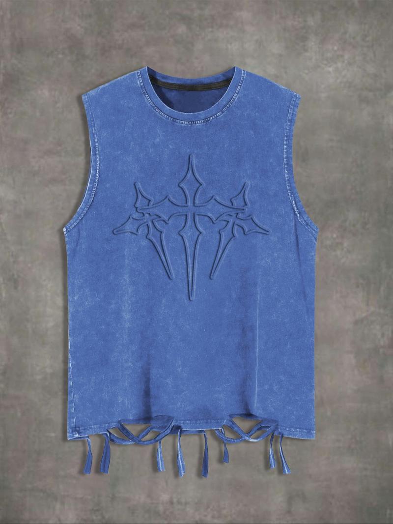 Men's Graphic Print Tank Top, Casual Street Sleeveless Round Neck Top for Summer, Men's Clothes for Daily Wear, Sleeveless Tank Tops, Cotton