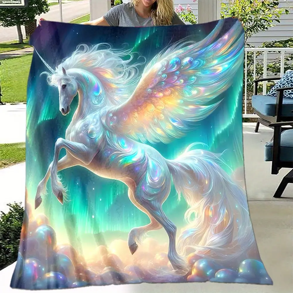 Fantasy Unicorn Blanket Flannel Throw Blanket Magical Animal Design for Camping Tents, Bedroom Decor, Sofa Areas and Home Styling