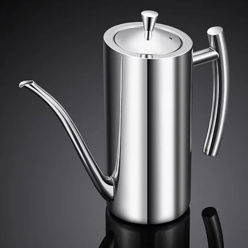 Heavy Duty 304 Stainless Steel Oil Pot Grease Container with Drip Proof Spout and Handle Olive Oil Dispenser Bacon Grease Jar for Kitchen Cooking Sanitary Oil Pouring