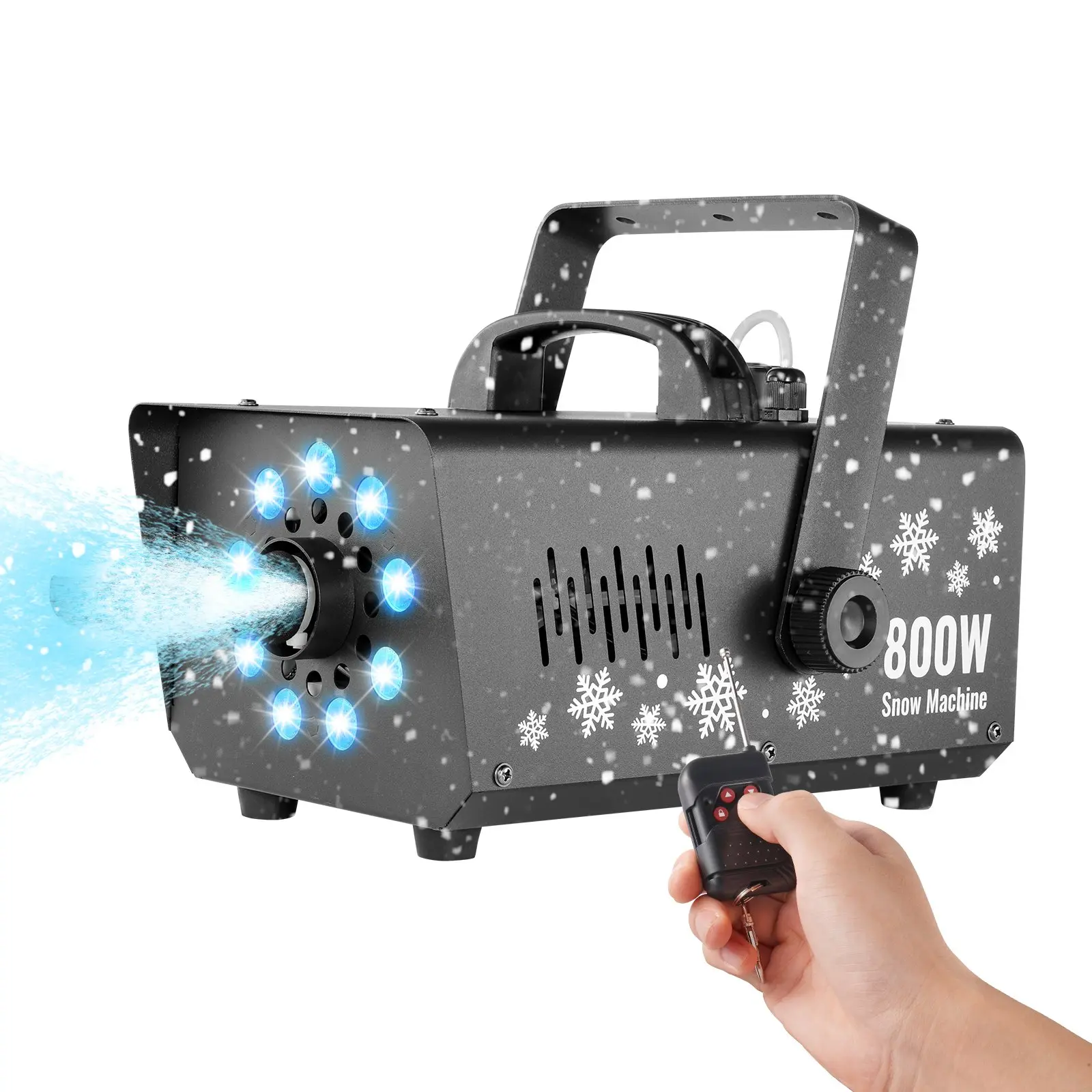 【DealsForYouDays】VEVOR Snow Machine, 800W Snow Making Machine with 8 LED RGB Lights and Remote Control, High Output Snowflake Maker Stage Snow Effect for Christmas, Halloween, Wedding, DJ Parties and Valentine's Day