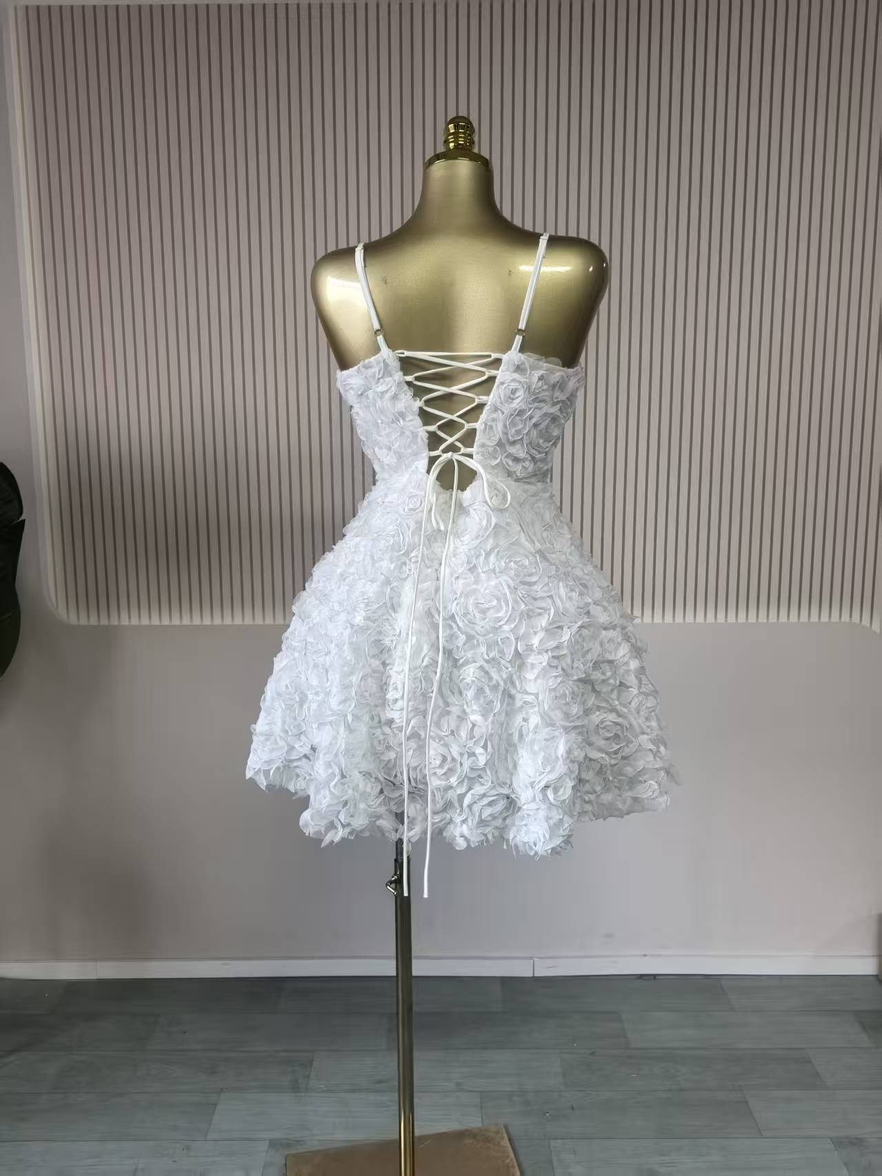 2026 Women's Sweet Strapless Rose Flower Bubble Short Dress Sleeveless Tube Top Waist-Cinching Dress