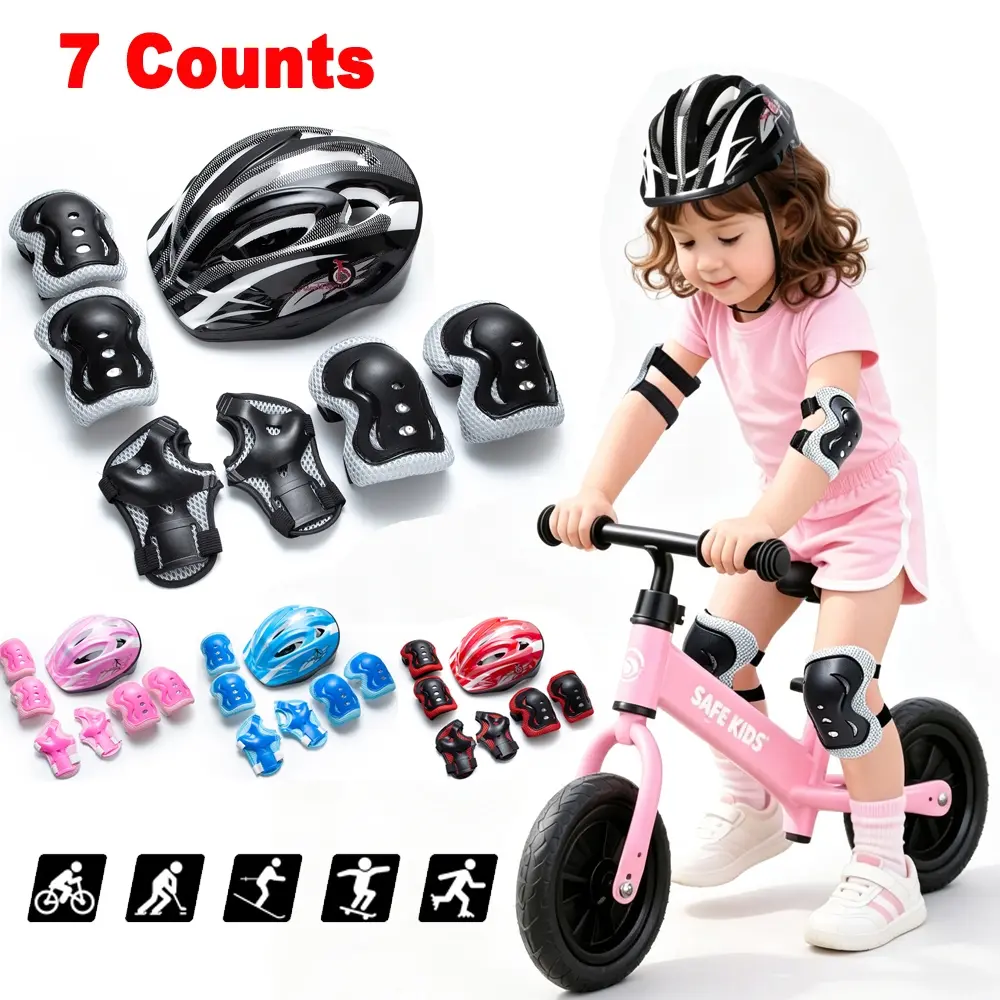 7Pcs/Set Sports Protective Gear Knee Elbow Wrist Brace with Helmet