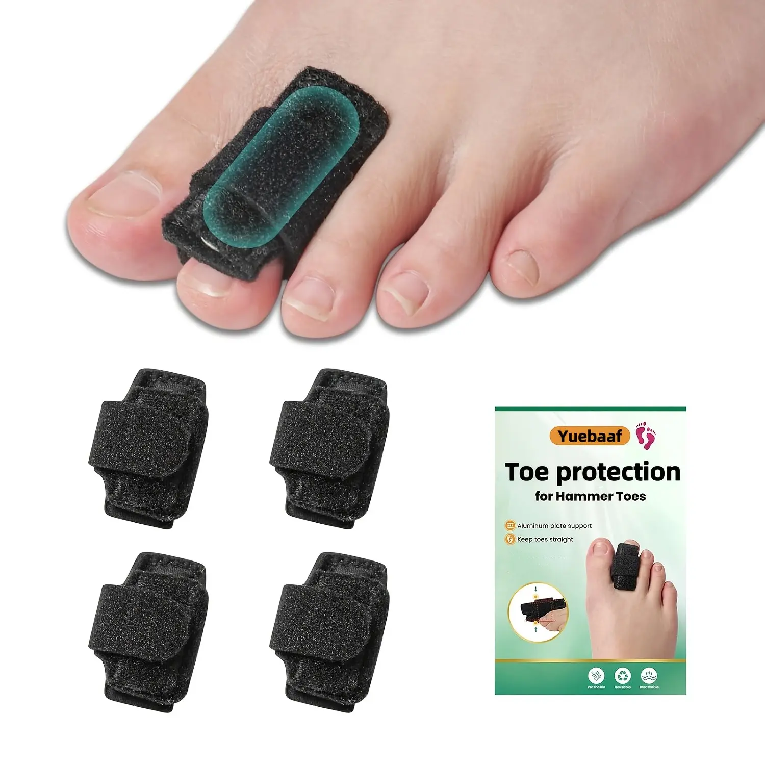 4 Piece Hammer Toe Protector Set with Aluminum Plate, Adjustable Hammer Toe Corrector for Men and Women, Toe Splint and Bandage for Bent Toes, Deformed Toes