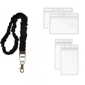 3-piece Set Elastic Neck Lanyard Stretch Id Badge Holder Retractable Heavy Duty Work Key Strap with Durable Swivel Metal Hook for Office School Supplies
