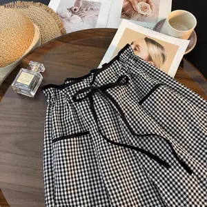 Women Gingham Plaid Drawstring Waist Casual Pants, Soft Lightweight All Season Relaxed Chic Trousers, Breathable Loose Fit Bottoms for Daily Commute Picnic Street Casual Outfits