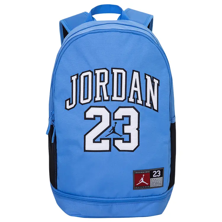 AJ Air AJ 23 Backpack – Unisex Adjustable Large-Capacity Polyester Jersey-Style Bag in Carolina Blue, Bulls Red, and Black