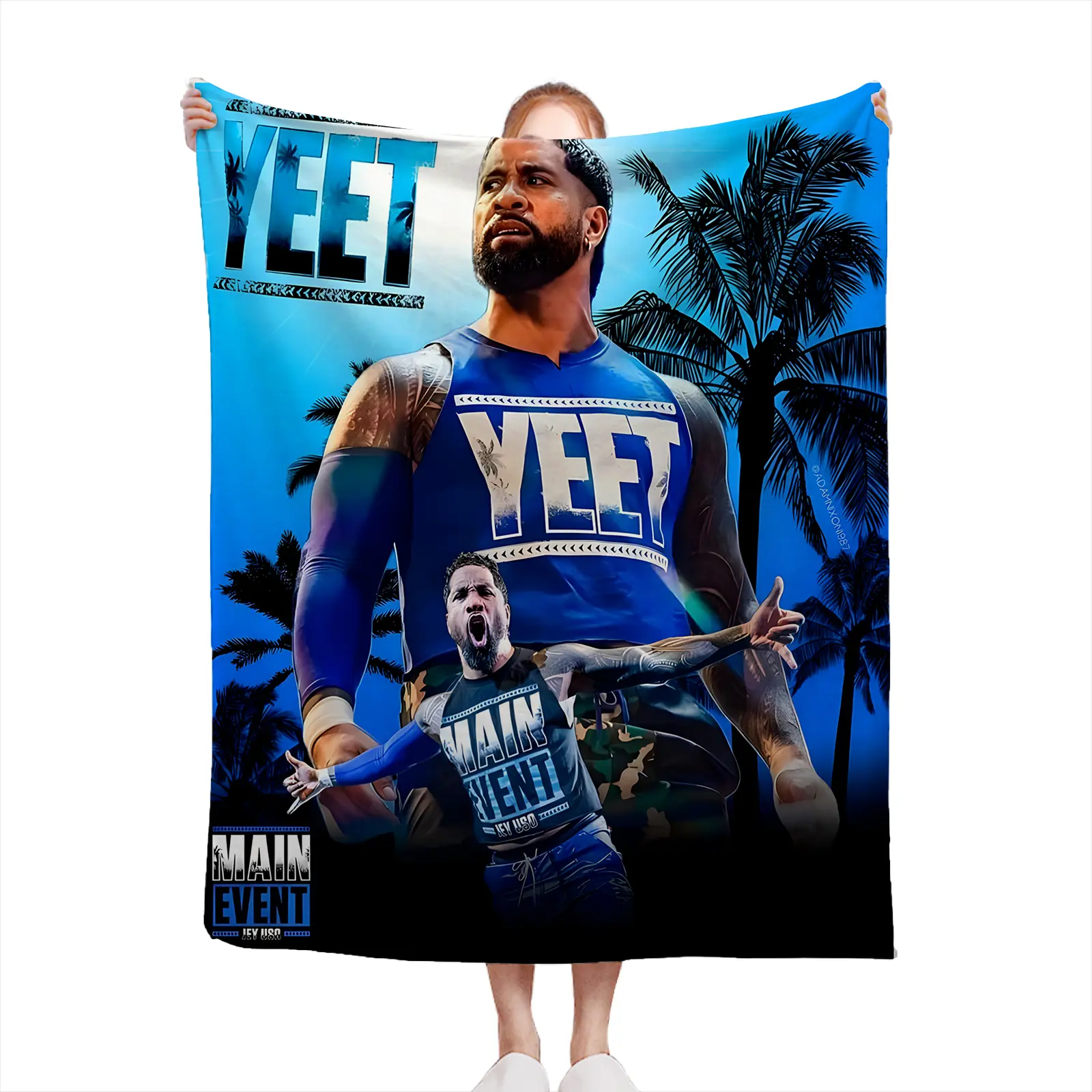 Soft Cozy Throw Blanket Polyester Blue Yeet Wrestler Print Digital Design For Living Room Bedroom Winter Gift For Fans2607230155
