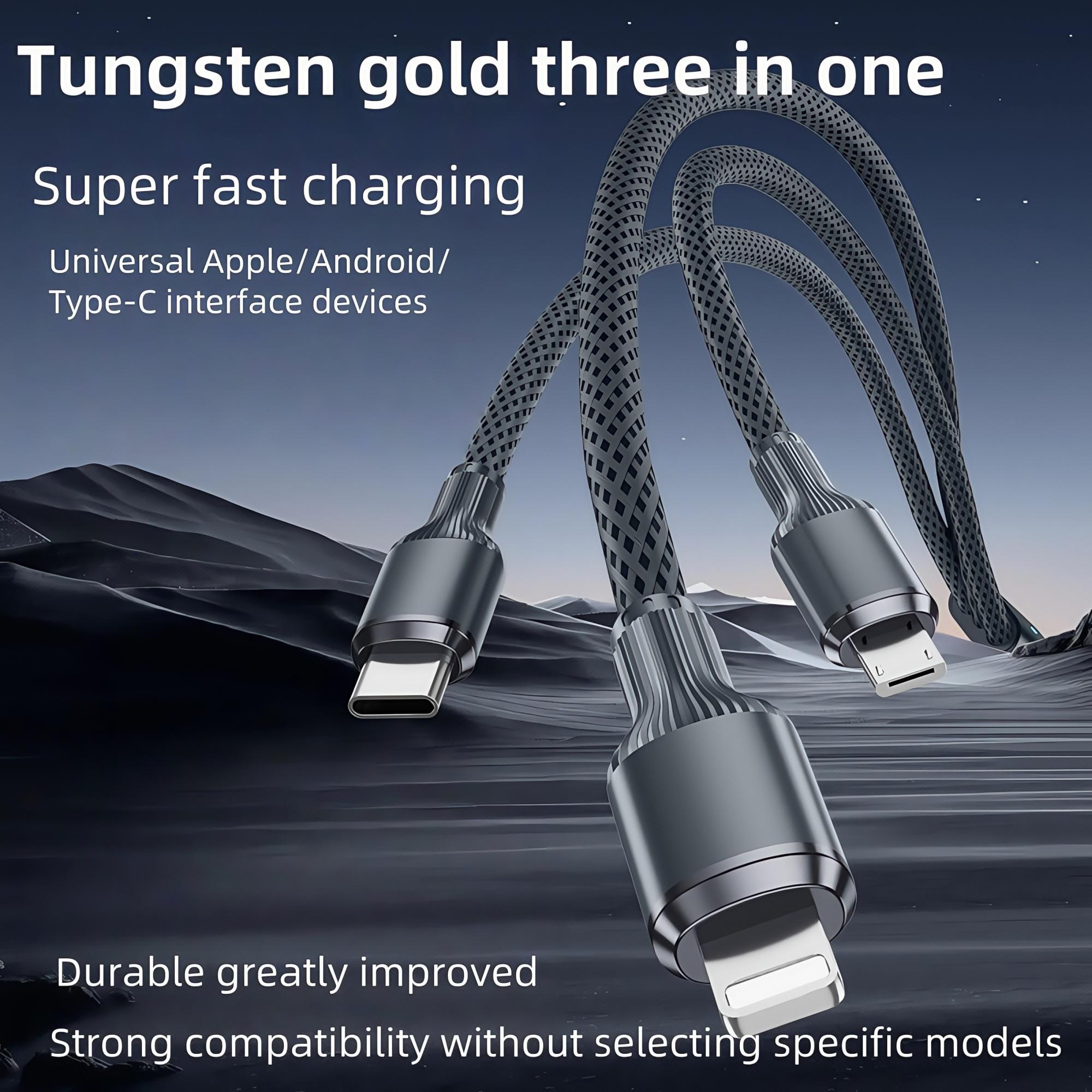 100W Multi-purpose Fast Charging Data Cable, Multifunctional 3 in 1 Fast Charging Cable, Phone Accessories for Huawei, Apple, Android, Electronic, Fast Charging Supported