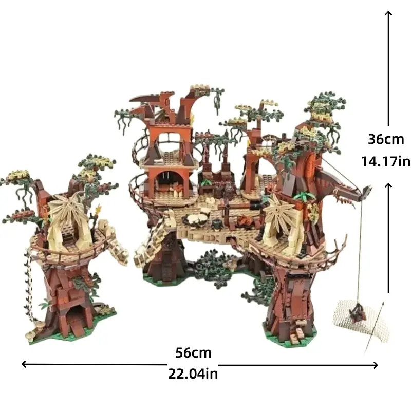 1990 PCS/PZS Large Retro Forest Tree House Village Assembly Building Blocks Fantasy Forest Wooden House Building Model Including People Desktop Ornament Kids DIY Creative Assembly Table Puzzle Toy Christmas Birthda, Building Model Kit