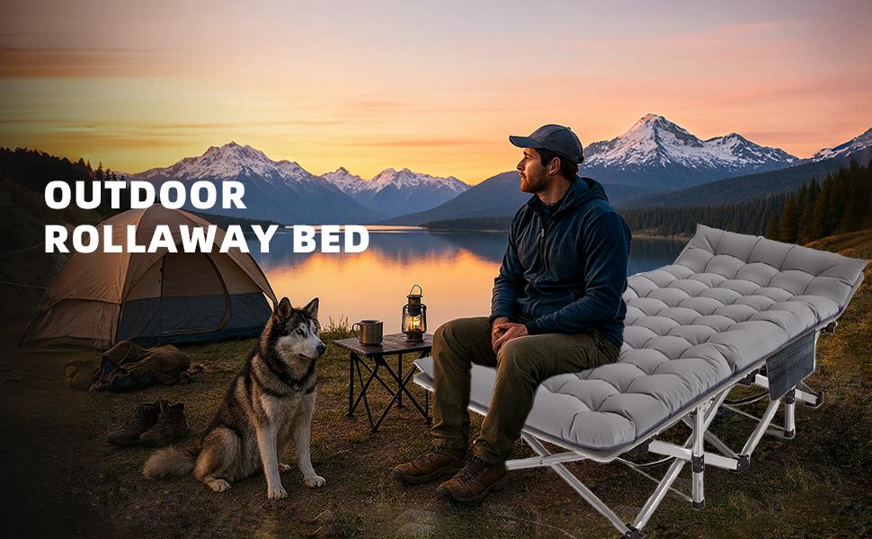 Heavy Duty Camping Cot for Adults with Mattress, 10-Leg Portable Folding Cot Bed, Extra Stable Sleeping Cot for Camping, Travel, Tent & Indoor Guest Use, 500 lbs Capacity