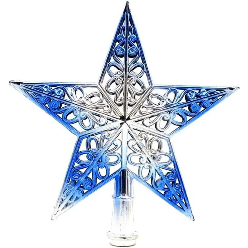 Soochat Christmas Tree Star Topper Glittered Xmas Tree Topper Hollowed-Out Christmas Star Decoration Ornaments Home Decor Silvery Blue