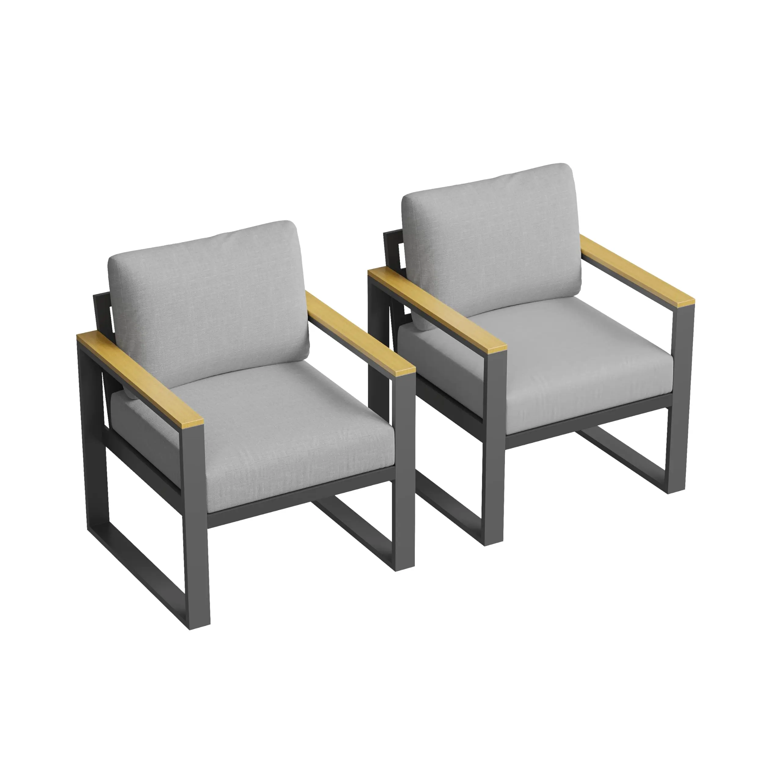 Set of 2 Ergonomic Aluminum Patio Chairs - Upgraded High-Density Cushions, Rust-Resistant All-Weather Frame - Easy Assembly, Comfortable Garden, Deck & Balcony Seating - Gray or Beige
