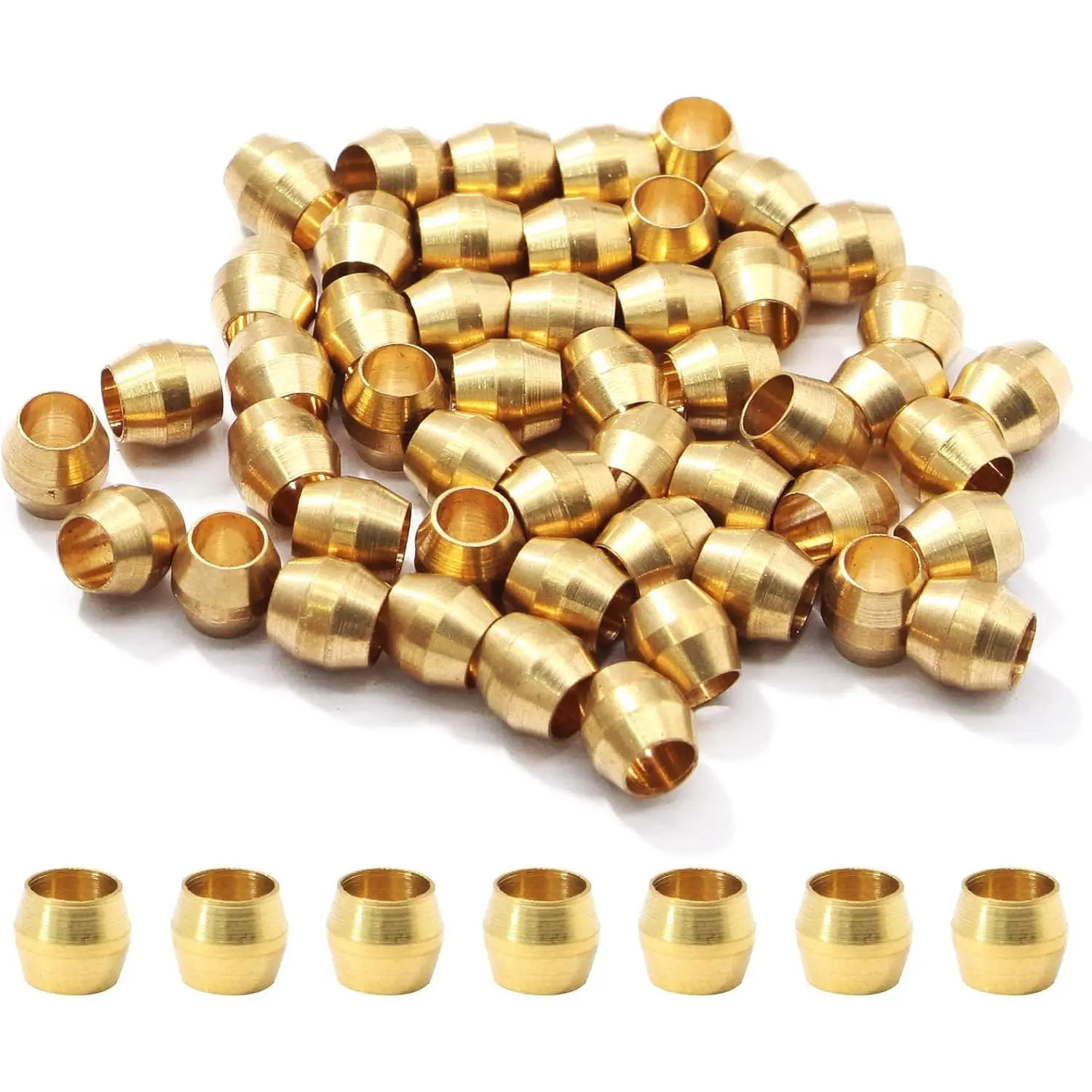 50 count Brass Compression Fitting, 1/8" Tube OD Compression Sleeves Ferrules Brass Compression Tube Fitting