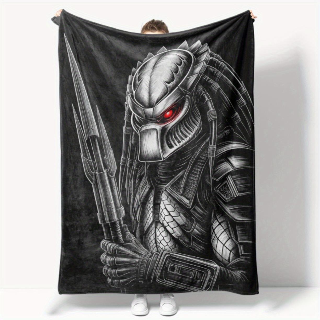 Predator Design Throw Blanket - Soft Lightweight Acrylic Sofa Cover with Red Eye Detail, Durable Black & White Artistic Design  - Perfect Sci-Fi Gift for Fans, All-Season Cozy Blanket, Sofa Throw, Sci-Fi Theme, Intricate Patterns