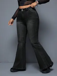 Women's High-Waisted Micro-Ripped Jeans, Washed Design, Slim-Fitting with Vertical Seam Details, Versatility for Sweet Cool & Retro Styles