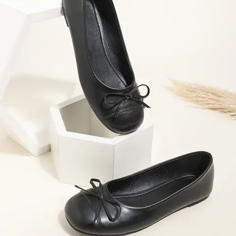 New Women's Casual Ballet Shoes, Elegant Butterfly Knot Design, Plain Color Round Toe, Slip-On Comfortable Footwear, Casual Leisure Shoes, Versatile Ballerina Flats