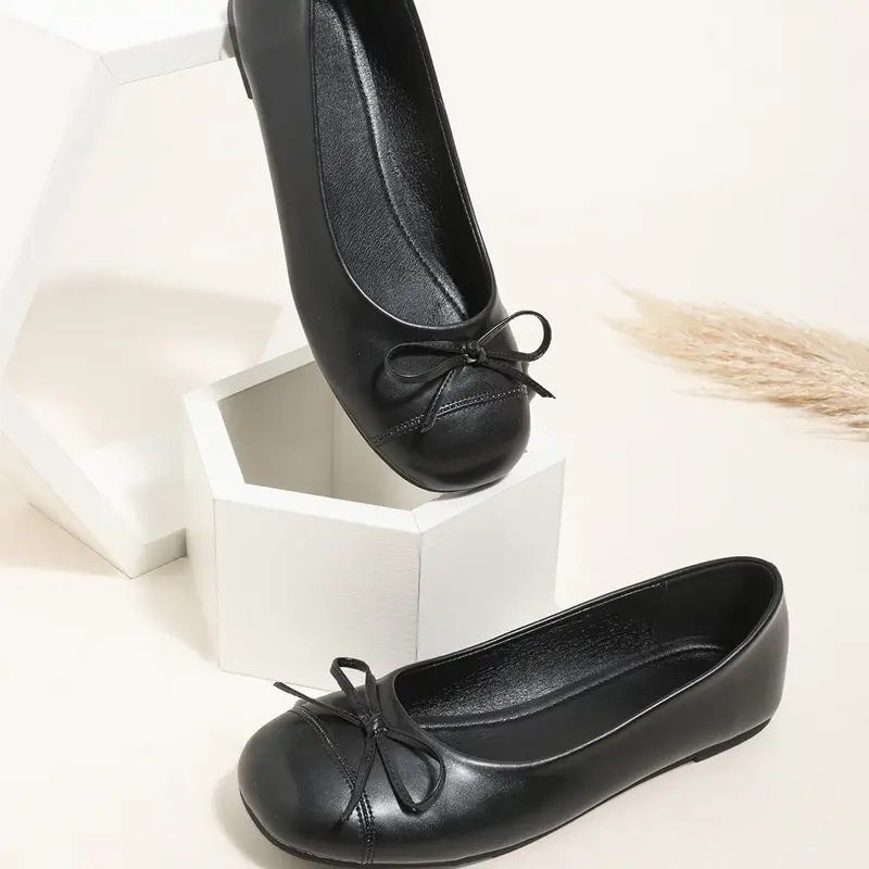 New Women's Casual Ballet Shoes, Elegant Butterfly Knot Design, Plain Color Round Toe, Slip-On Comfortable Footwear, Casual Leisure Shoes, Versatile Ballerina Flats