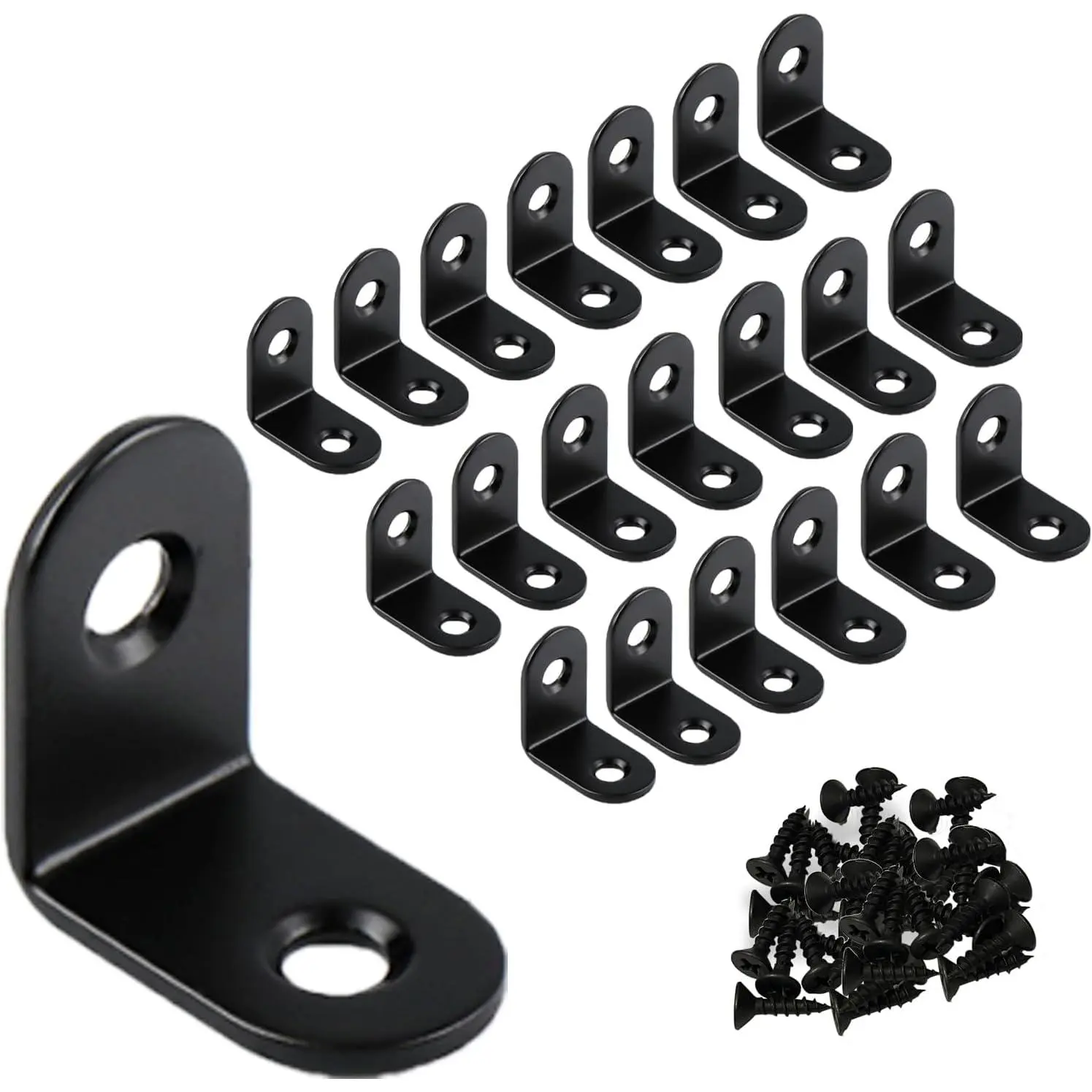 20 Pack 1 Inch Small L Brackets for  -  90° Angle  Bracket | Stainless Steel Corner Brace with Screws - for Shelves Cabinet Furniture Repair DIY Woodworking (Black)