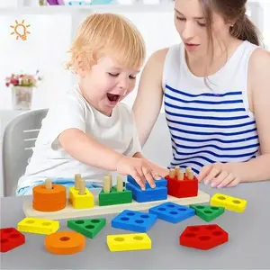 Wooden Shape Stacking Toy Set, Montessori Educational Toy for Kids Aged 3+, Rainbow Colors, Fine Motor Skills Training, Perfect Gift