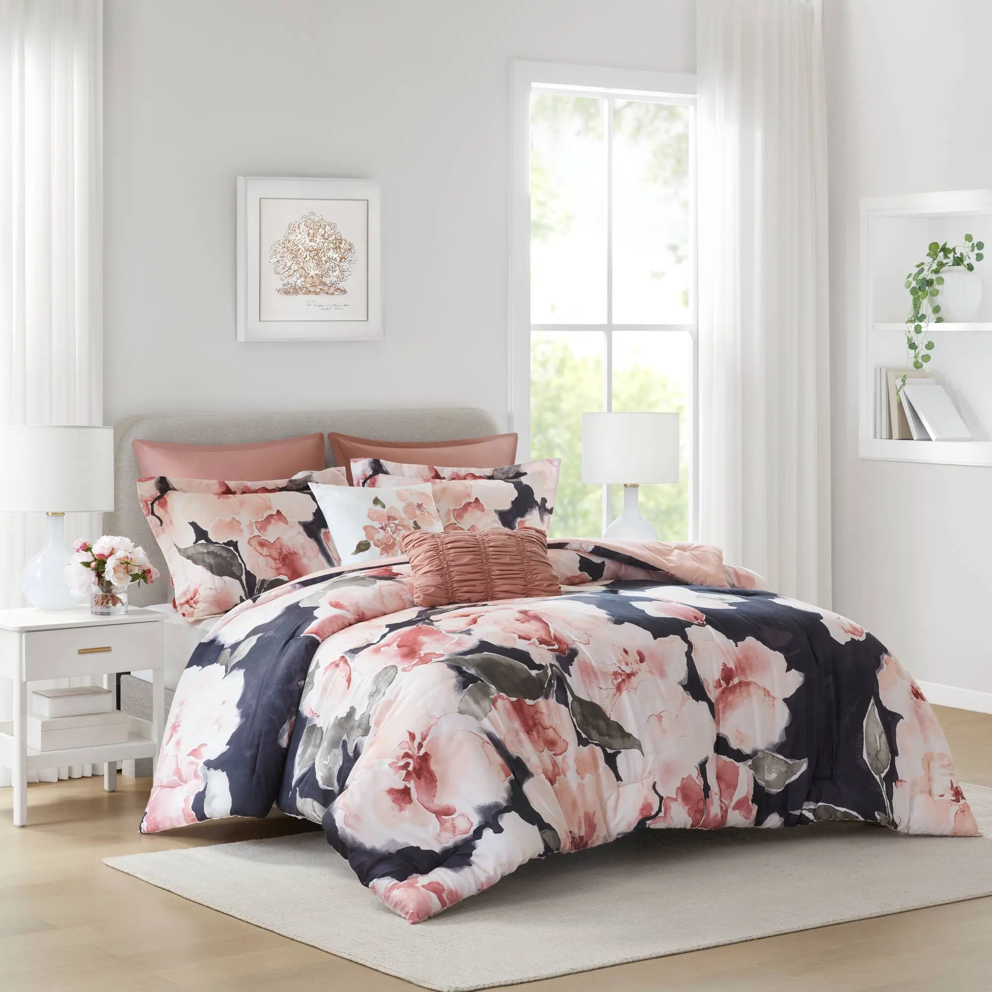 Nokaa 7-Piece California King Comforter Set – Soft Microfiber Bedding Set with Comforter, Sheets, Pillowcases & Shams, All-Season Down Alternative Quilted Duvet Insert, Lightweight Hotel Style Bed in a Bag for Master Bedroom, Cal King, White