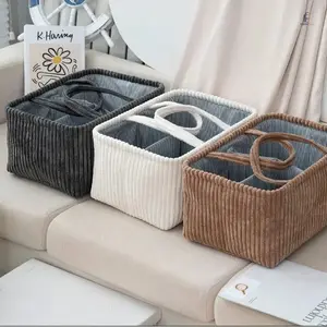 New Arrival Hand Woven Plush Storage Basket with Carry Handles, Multipurpose Soft Organizer Bin for Household Sundries, Clothes & Toy Sorting Bedroom Home Organization