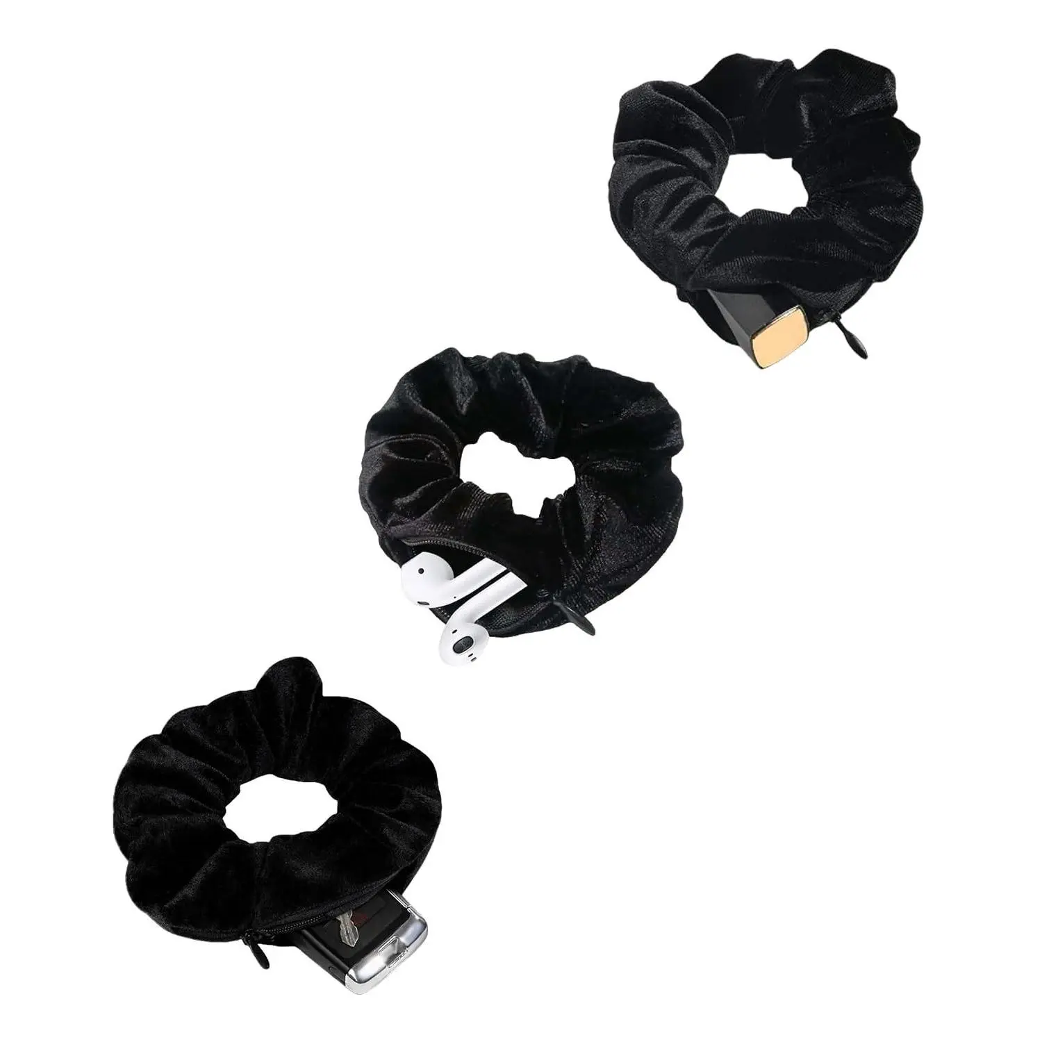 Zipper Scrunchies Pocket Scrunchie Secret Hidden Velvet Hair Ties Bracelet Compatible with AirPods 3 2 1 Key Money Chapstick Storage Bag Elastics Hair Band