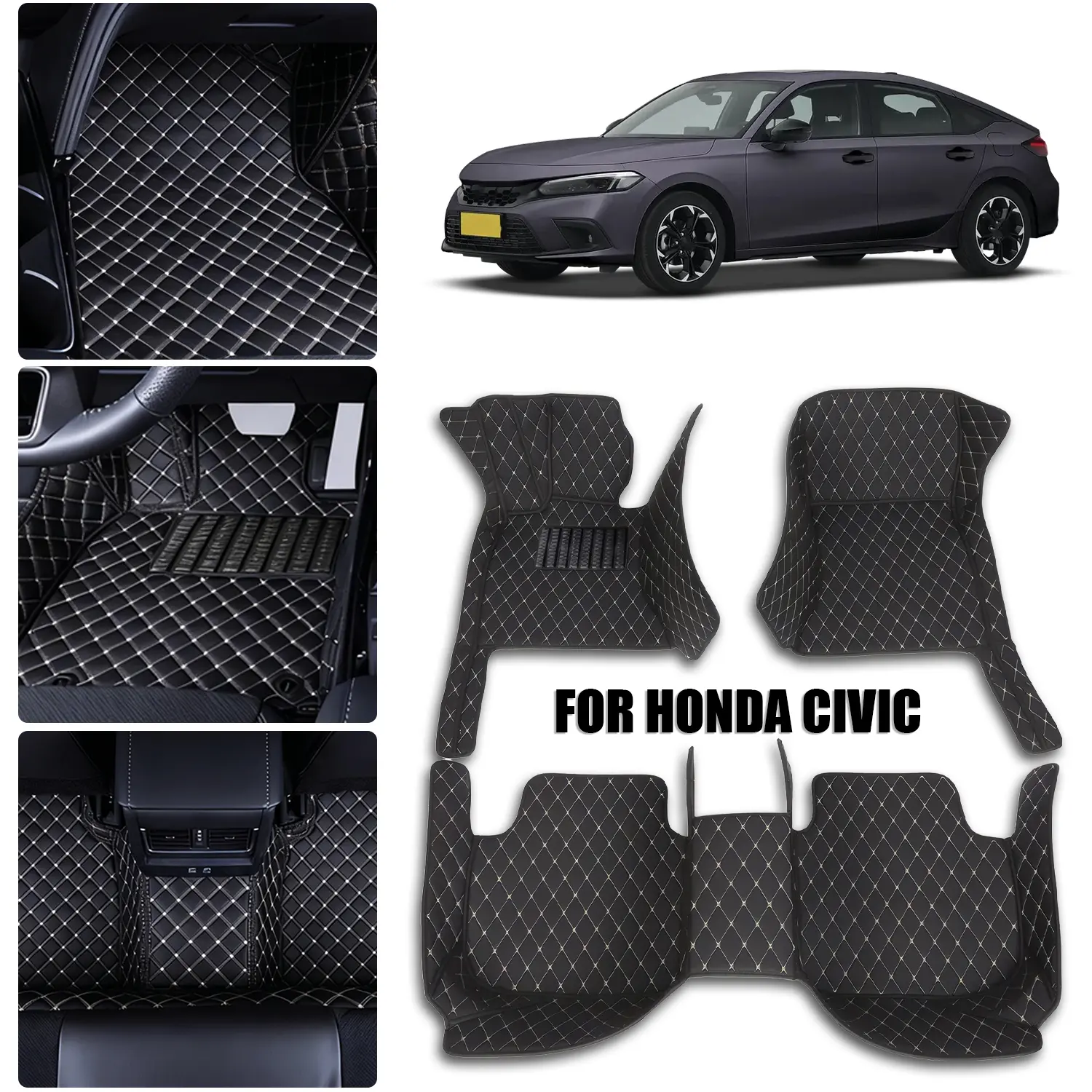 For Honda Civic-2016-2021 Left wheel drive car floor mat, made of PU leather material and equipped with 360 degree high edge protection, with a non jamming throttle design, suitable for heavy weather, detachable and easy to clean Car Accessories