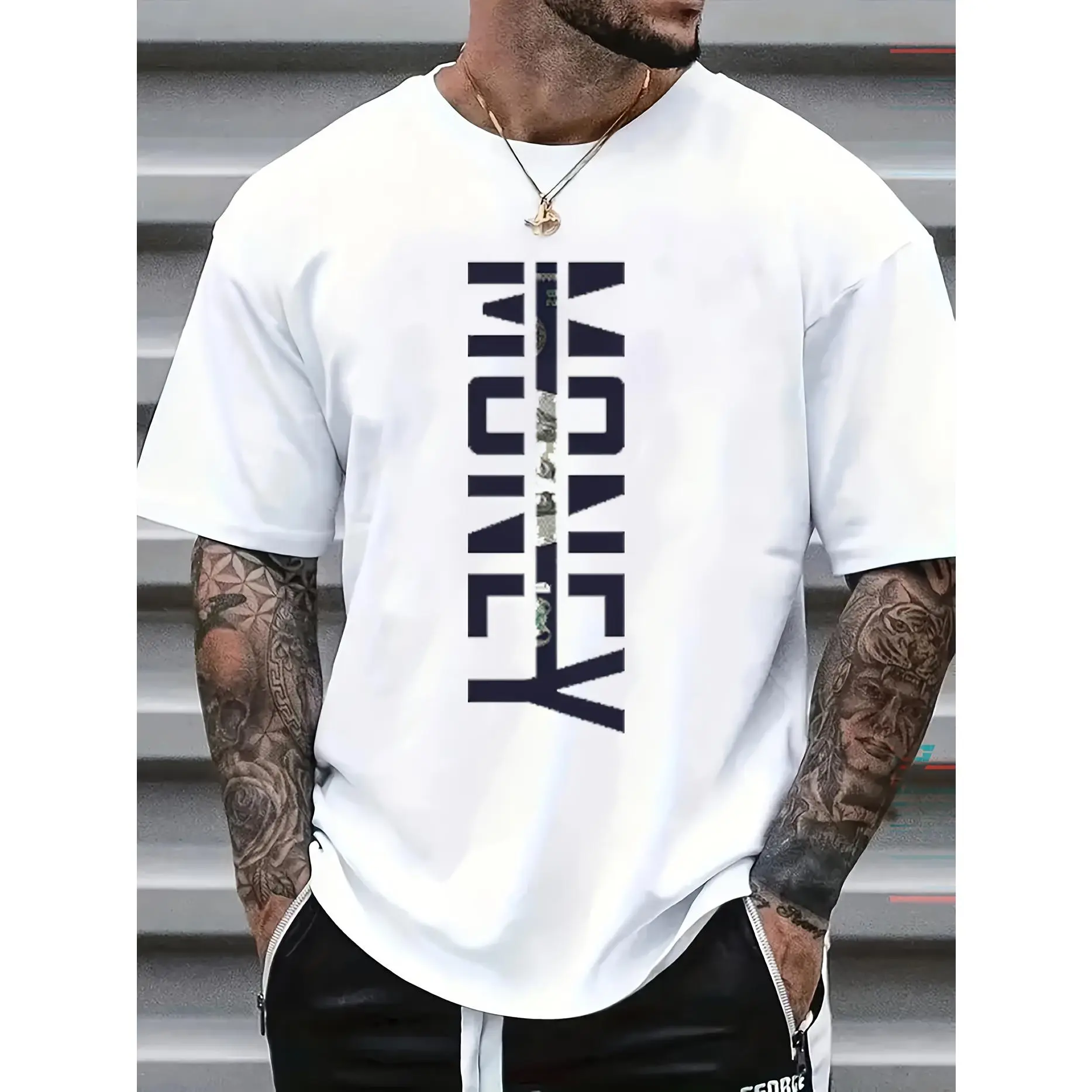 Men's Simple Letter Patchwork Print Short-Sleeve T-Shirt