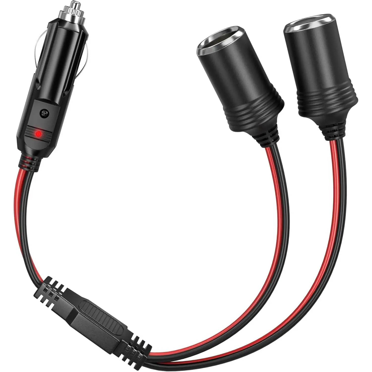 12V/24V Car Cigarette Lighter Splitter 1 to 2 Socket Plug Adapter, 16AWG 16Inch Extension Cord with Fuse & LED Power Indicator, Fast Charging Vehicle Power Charger for Cars Trucks SUVs