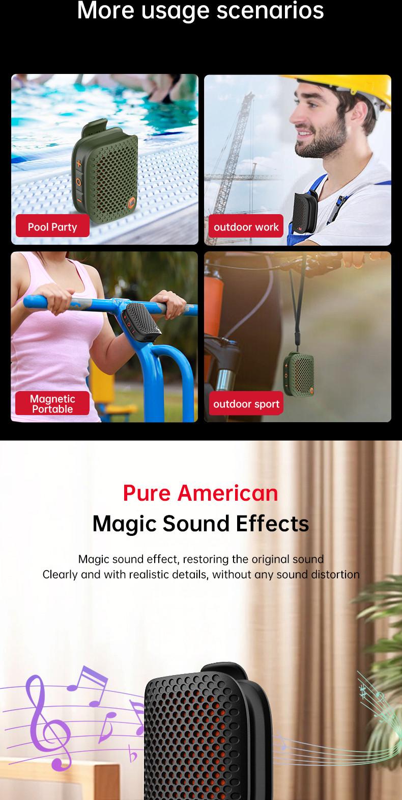 Monster M3 Bluetooth Speaker Wearable Portable Magnetic Clip-on Bluetooth Sound Box TWS Stereo Matching Wireless Portable Speakers