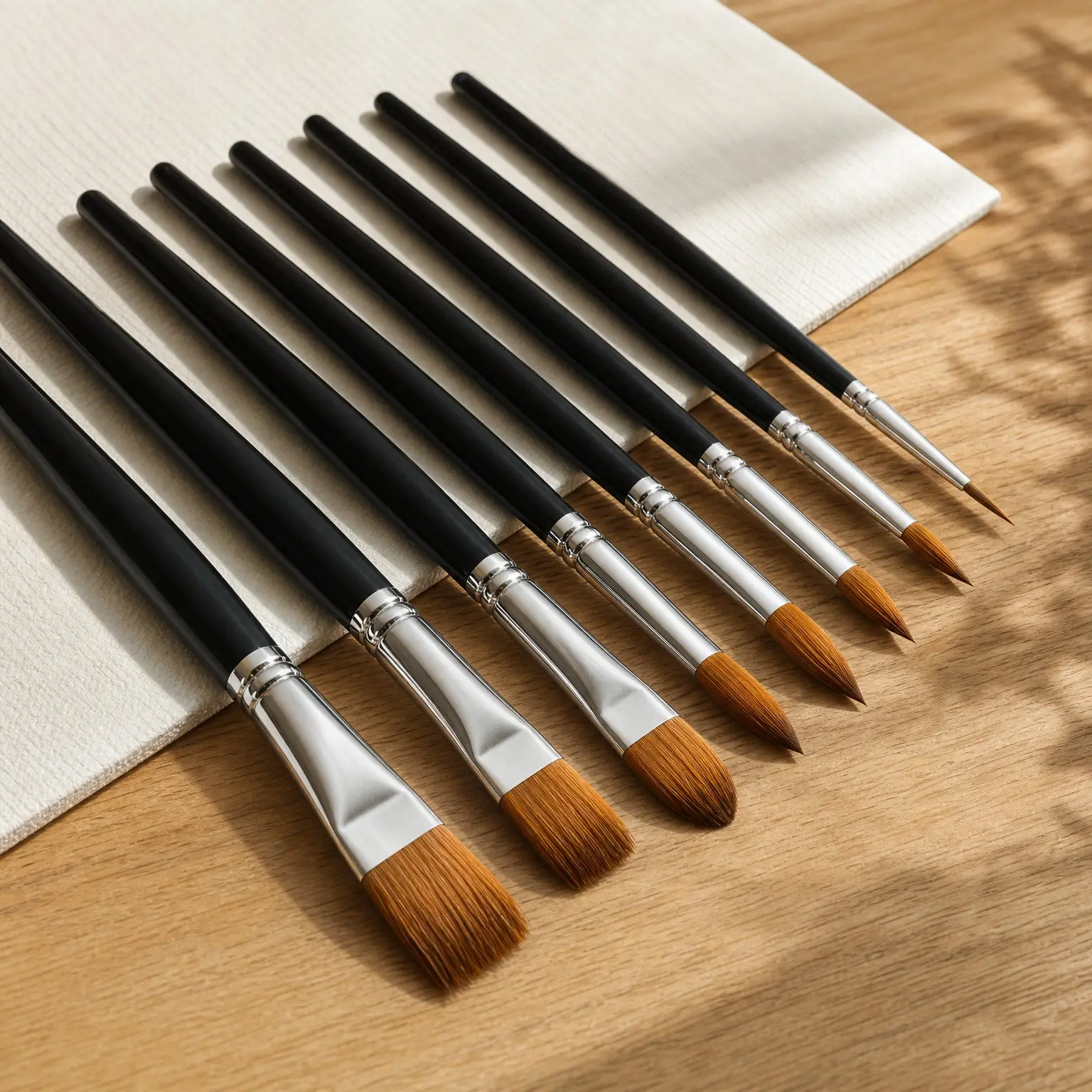Professional Watercolor Paint Brush Set - 8Pcs Sable Brushes, Variety Shapes: Flat, Round Pointed, Cat's Tongue, Oval Wash, Perfect for Watercolor, Acrylic, Gouache & Ink Painting