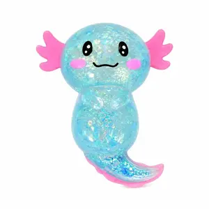 Glitter Axolotl Squishy Stress Relief Squeeze Toy, Transparent Sequins Fidget Toy, Cute Axolotl Shaped Anxiety Relief for Adults
