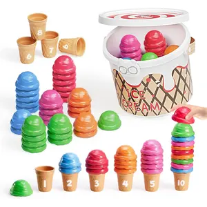 Ice Cream Preschool Learning Activities Counting and Color Sorting Set Stacking Toys for Kids 3-5, Educational Fine Motor Skills Toys, 65PCS Math Manipulativesfidget toys