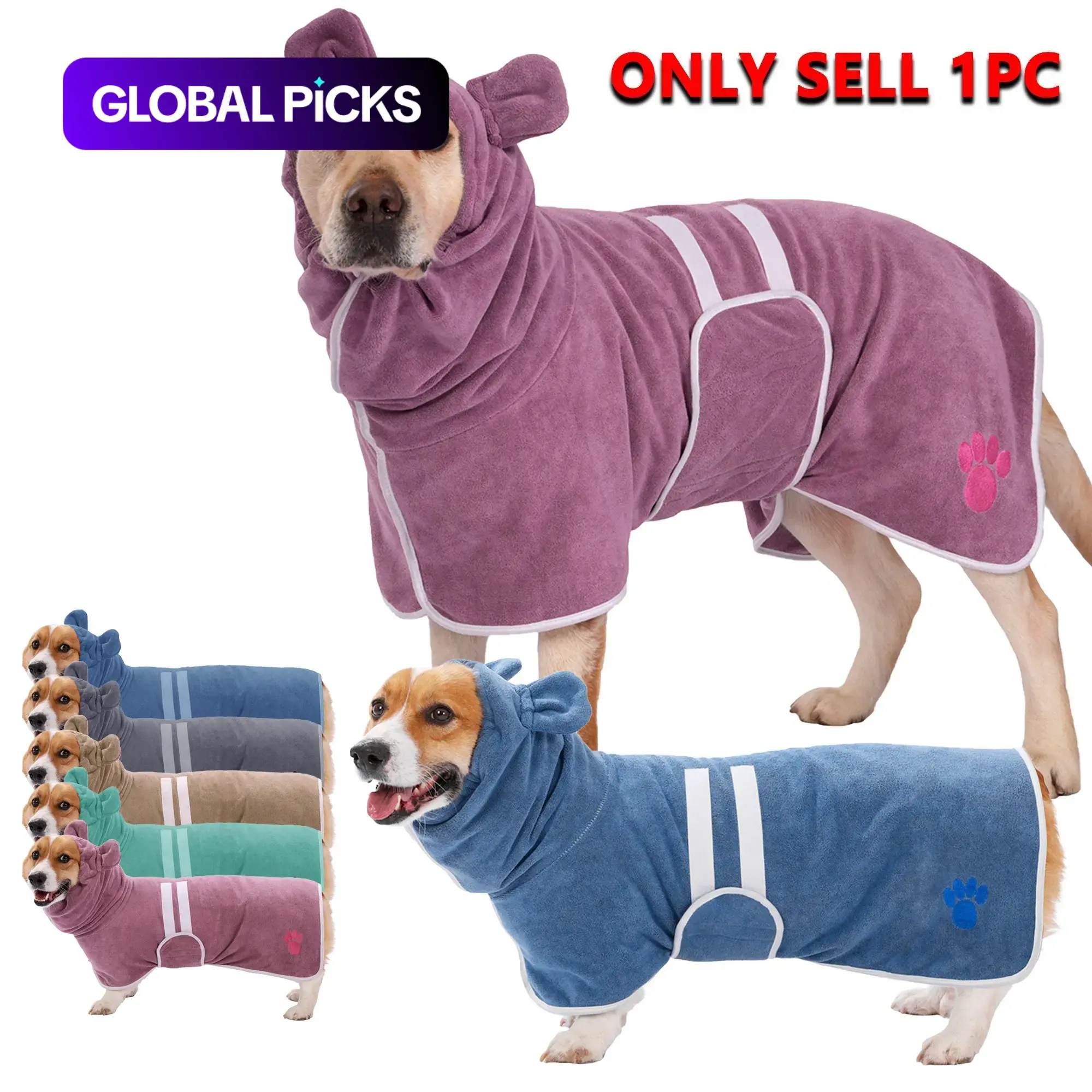 Cute Embroidered Bear Ear Pet Grooming Bathrobe, Quick Drying, Super Absorbent, Multiple Sizes Available, Suitable for Medium and Large Dogs #GLOBAL PICKS