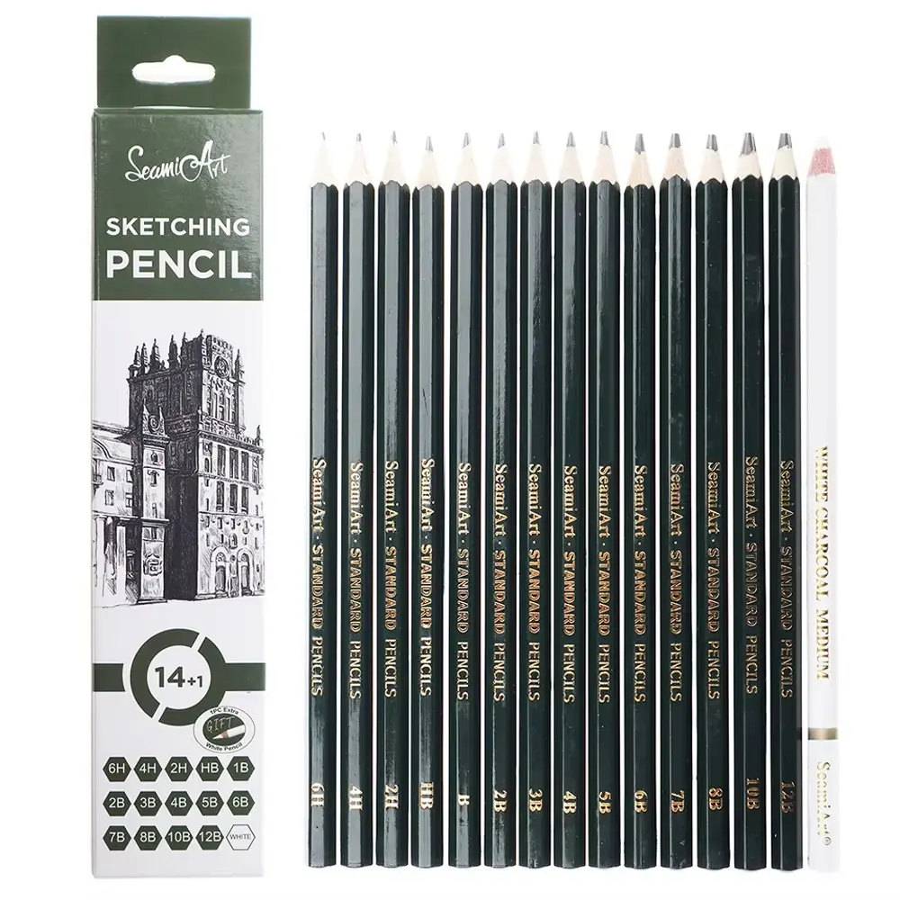 14pcs Sketch Pencil Set (6h-12b) with Charcoal Pencil, Artist Supplies, Shadow Drawing, Art Tools, Creative Kit