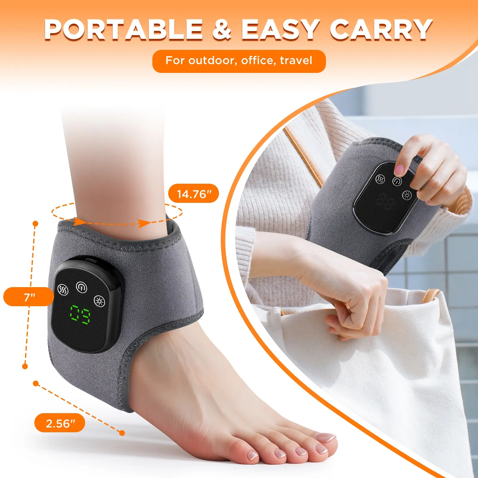 Rechargeable 5 Heat Levels 3 Vibration Ankle Massager, Effective Pain Relief, 30 Min Timer, USB Charging, Ideal Gift for All, USB Rechargeable Massagers