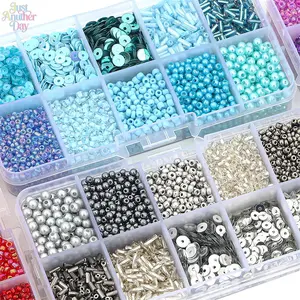 15 Grids Mixed Beads Kit, Including Seed Beads, Sequins, Faux Pearls & Bugle Beads, DIY Jewelry Making Supplies for Bracelets, Necklaces & Crafts
