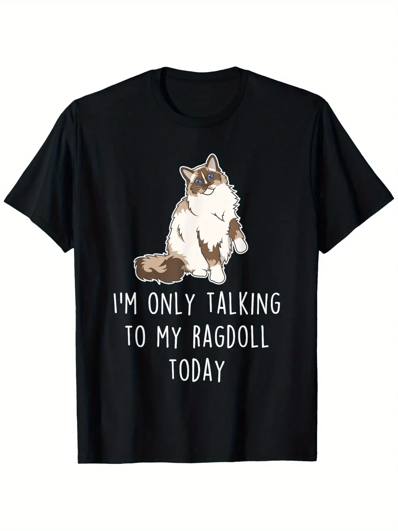 Men's Funny Ragdoll Cat Graphic T-Shirt, Casual 100% Cotton Short Sleeve Crew Neck Tee with Slogan Print for Pet Lovers, Tshirt, Top, Shortsleeve, Fabric, Menswear, Knit, Streetwear, Round Neck, Regular Tee, Stretch
