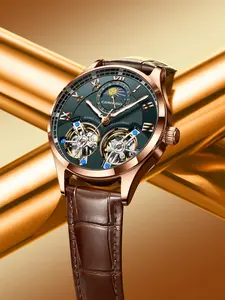 POEDAGAR Luxury Men's Watch Hollow Tourbillon Automatic Mechanical Men's Watch Leather Strap Material Waterproof Night Light Stainless Steel Men's Watch+Box Fashionable Business High end Personal Work Wear High Quality Watches