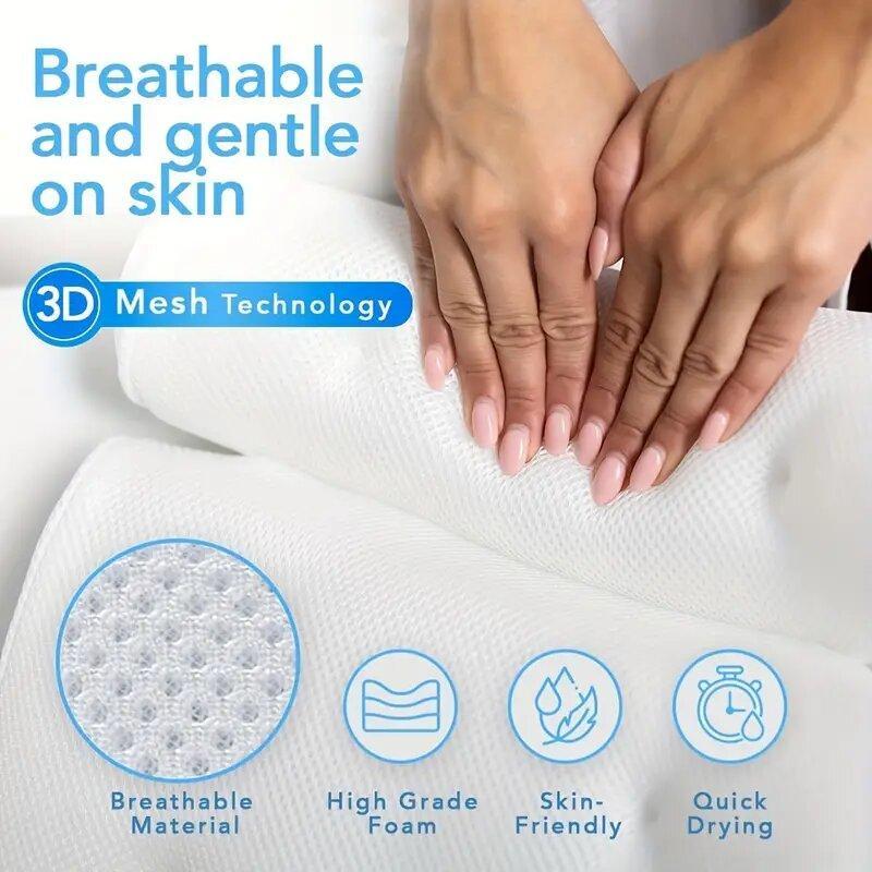 Bathtub Pillow with Anti Slip Suction Cup, 1 Count Bath Cushion for Neck and Back Support, Essential Bathroom Accessory