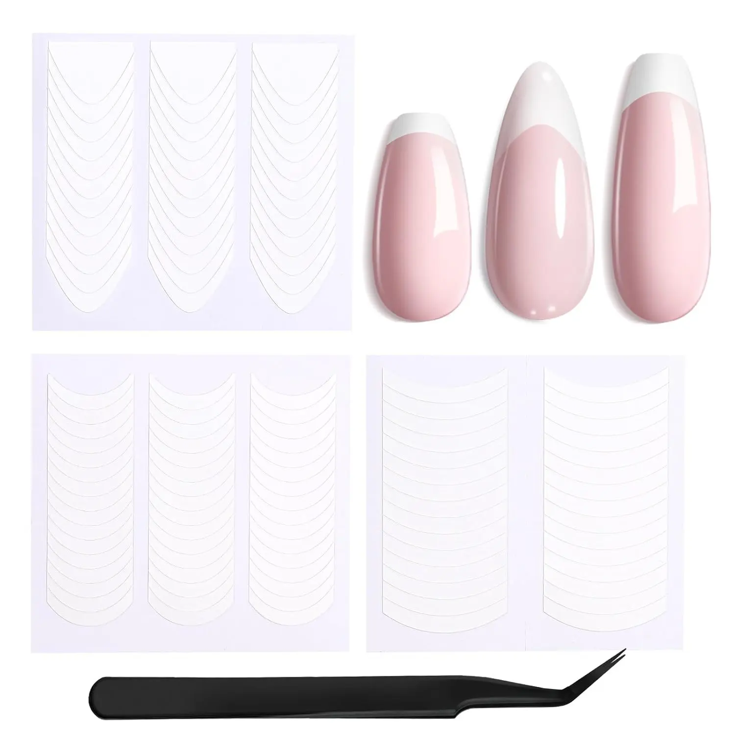 French Manicure Nail Art Stickers 30 Sheets 3 Designs Self-Adhesive Nail Tips Guides French Tip Tool for DIY Nail Art Decoration