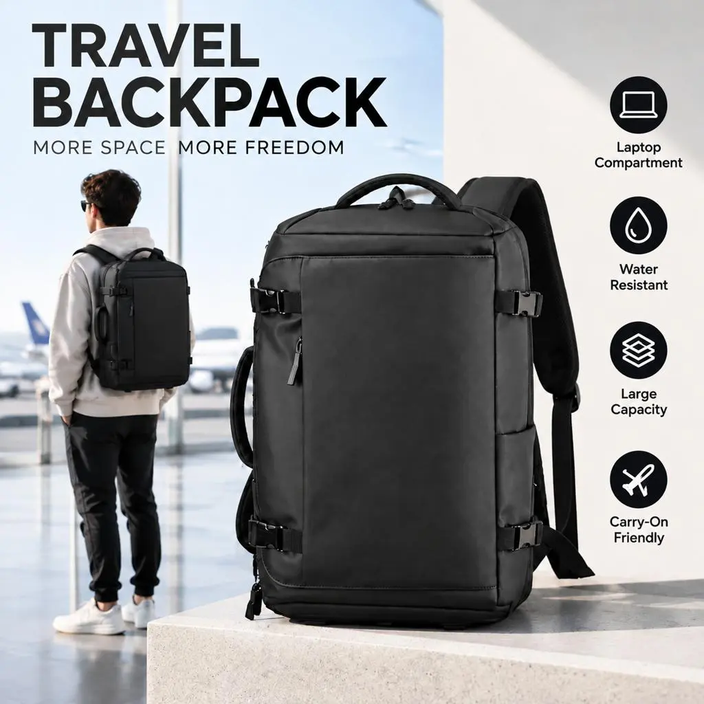 Men’s leather backpack, multifunctional large-capacity design with USB charging, suitable for outdoor hiking, business, and short trips