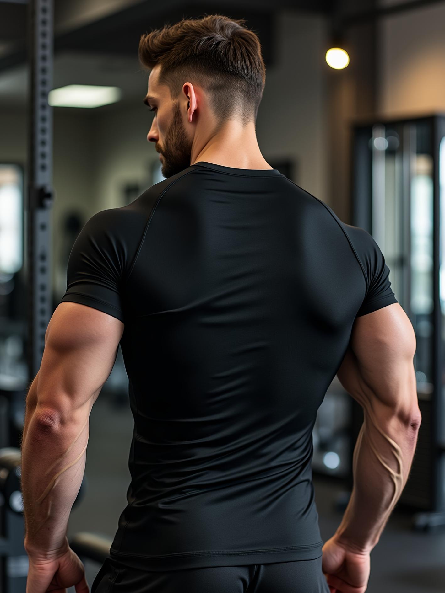 Men's Short-Sleeve Compression T-Shirt - Breathable, quick-drying, highly elastic, moisture-wicking sports shirt with boxing-themed graphic, slim fit, suitable for running, fitness, and outdoor activities. Durable and high-performance athletic wear.