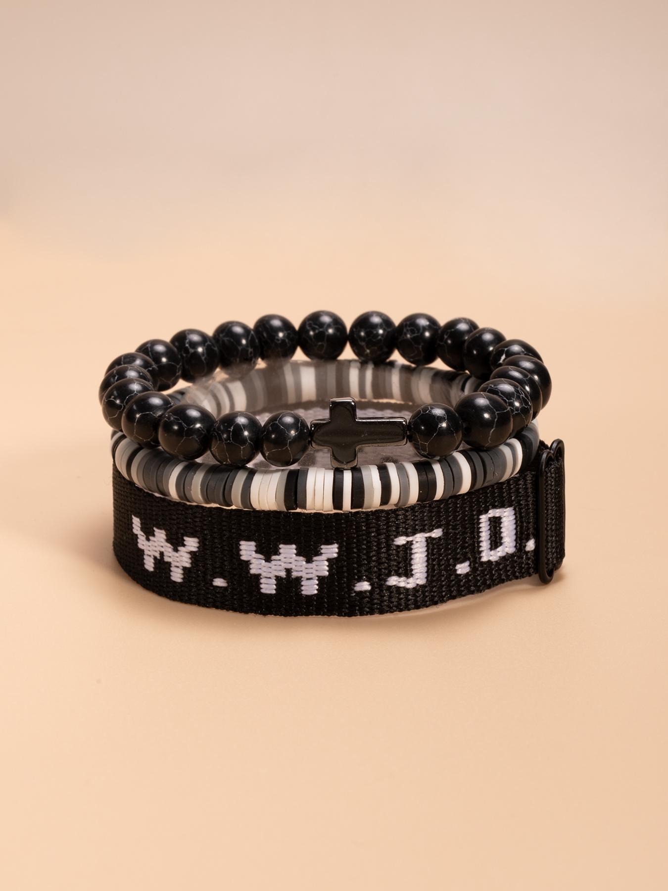 WWJD Letter Design Bracelet, Cross Charm Bracelet for Women & Men, Fashion Jewelry for Party, Daily Clothing Decor, Trendy All-match & Exquisite Jewelry for Gift, Letter Link Bracelet