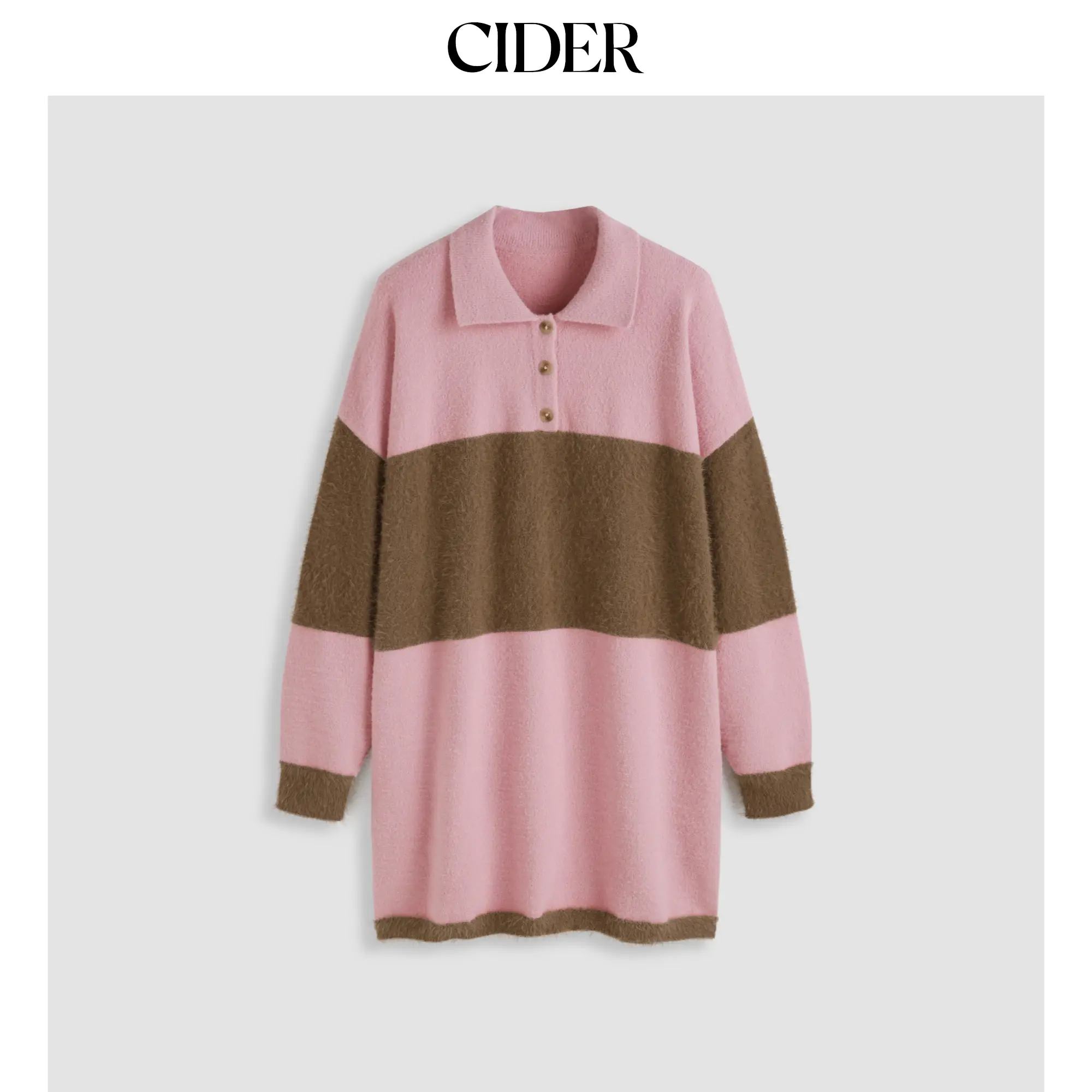 Cider [size 2-10] Knit Polo Striped Fuzzy Button Mini Dress SohoChic