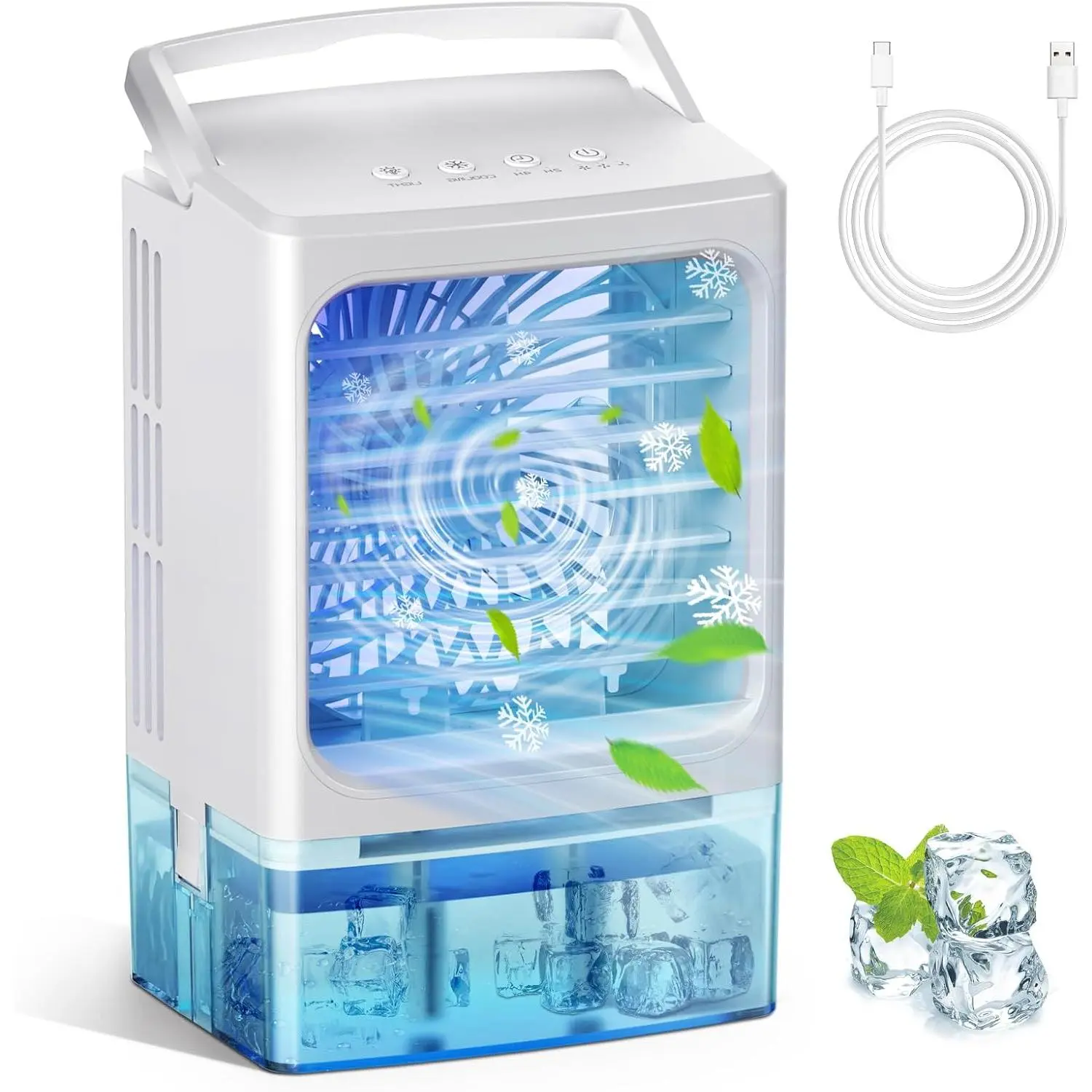 Portable Evaporative Air Cooler with 900ml Water Tank, 3 Speeds, 2 Mist Modes, 7-Color LED Lights, Mini Portable AC Unit for Indoor Use, Bedroom, Desk