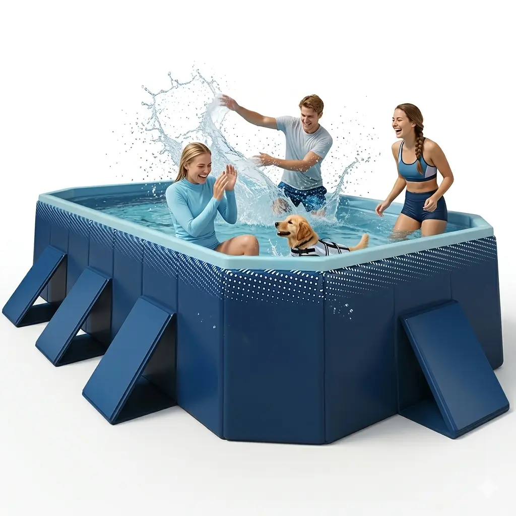 102/118 Inch No-installation, No-inflation Adult Swimming Pool, Summer Swimming Pool, Thickened, Wear-resistant, PVC Bracket Solid Non-inflatable Quick-open Simple Pool for Home Use, Suitable for Outdoor Activities In The Courtyard Party Pool