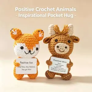 2 Pieces Set Handmade Knitted Highland Cow Fox Statue Dolls, Desktop Office Car Decor, Christmas Gift, Animal Statues,